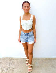 Funky Floral Sleeveless Crop Top in Sage Multi