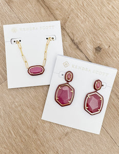 Kendra Scott Daphne Enamel Frame Drop Earrings in Gold Maroon Magnesite