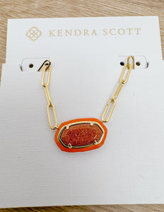 Kendra Scott Elisa Enml Frame Prclp Necklace in Gold/Orange Goldstone