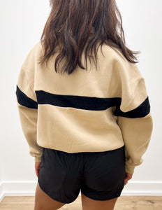 Never Getting Over Half Zip Collar Sweatshirt in Taupe/Black