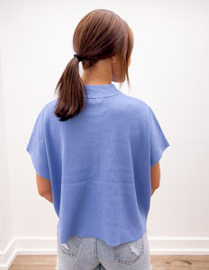 The Way I Feel Mock Neck SS Boxy Sweater Top in Cornflower Blue