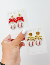 Load image into Gallery viewer, Bow Sporty Baseball Earrings - Red Bow