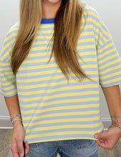 Load image into Gallery viewer, You Look Good Terry SS Top in Baby Blue/Butter