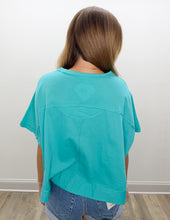 Load image into Gallery viewer, Hope It Rains Exposed Seam Boxy Top in Turquoise