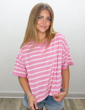 Load image into Gallery viewer, We Have History Oversized Stripe Knit Top in Pink/Oatmeal