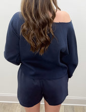 Load image into Gallery viewer, Ocean Drive- Essential Fleece Off Shoulder Top in Navy