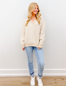 See The Sky Frenchy Checker Pattern Drop Shoulder in Ivory/Taupe