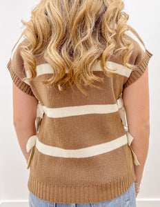 Never Fall In Love Side Tie SS Knit Sweater in Light Brown