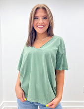 Load image into Gallery viewer, Never Looking Back V-Neck SS Knit Top in Olive