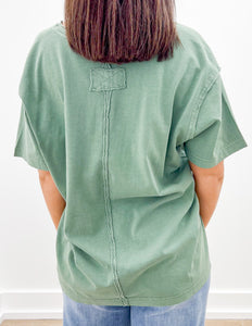 Never Looking Back V-Neck SS Knit Top in Olive