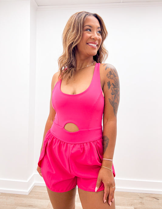 Take a Look Around Front Cutout Activewear Romper in Pink