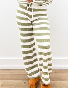 When I Met You Striped Drawstring Pants in Ivory/Olive