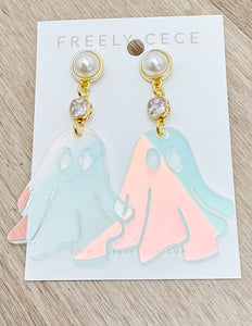 Halloween Time Dangling Earrings with Translucent Ghost