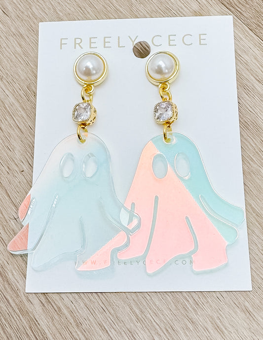 Halloween Time Dangling Earrings with Translucent Ghost
