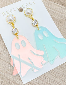 Halloween Time Dangling Earrings with Translucent Ghost