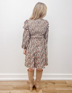 I Believe You Vintage Flower Smock Detail Mini Dress