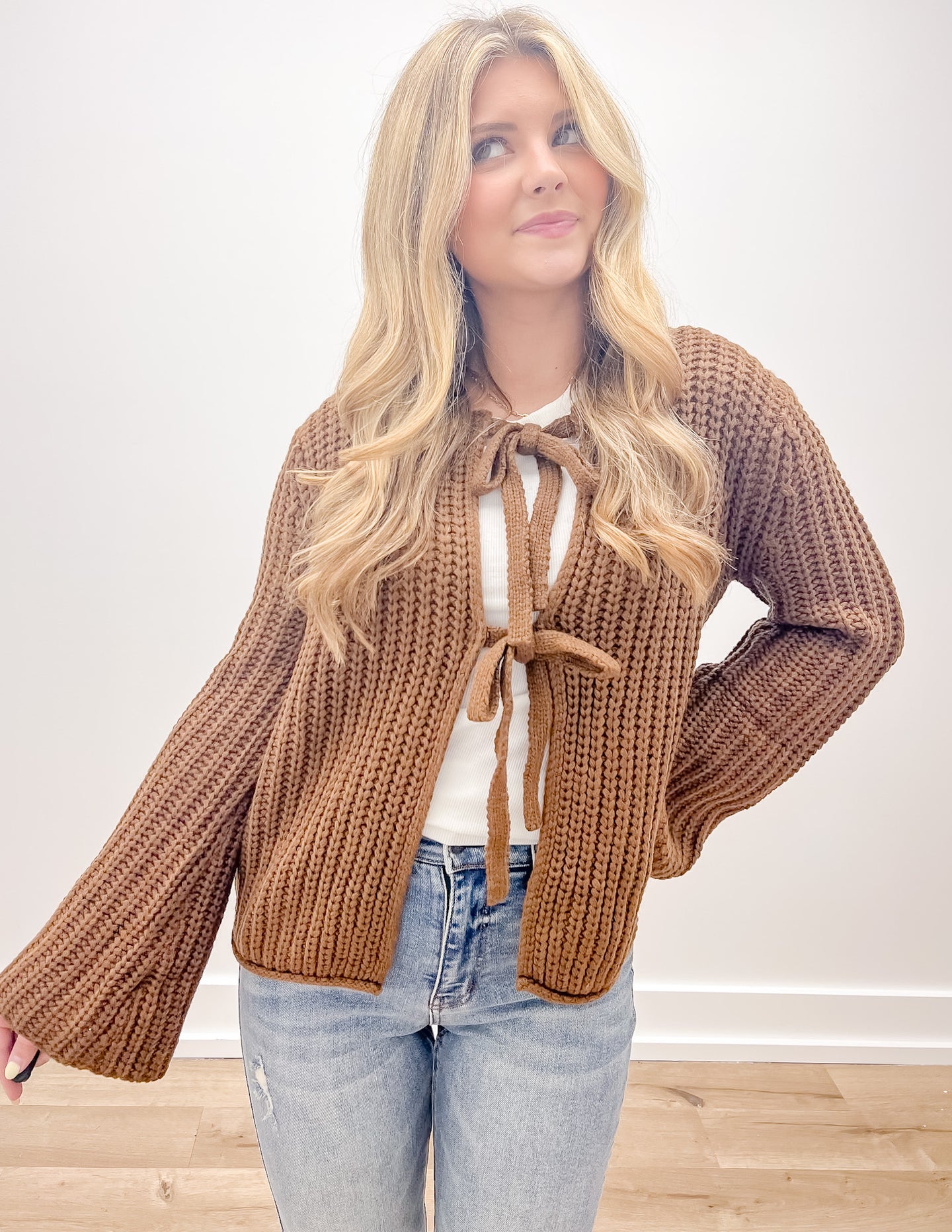 It's Time To Go Front Tie Knit Sweater Top