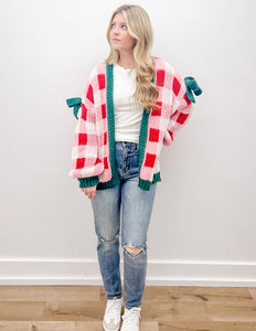 It's Our Party Front Sweater Cardigan With Ribbon Detail