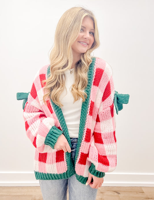 It's Our Party Front Sweater Cardigan With Ribbon Detail