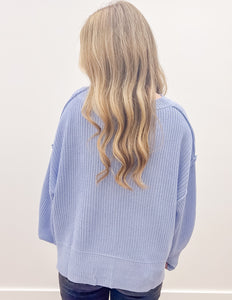 Feeling Lost Pullover Sweater Mock Neckline in Lt Blue