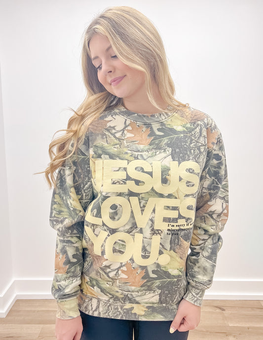 Jesus Loves You Heavyweight Camo Crew
