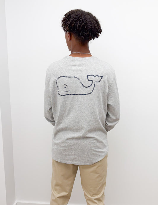 Vineyard Vines Vintage Whale LS Tee in Grey Heather