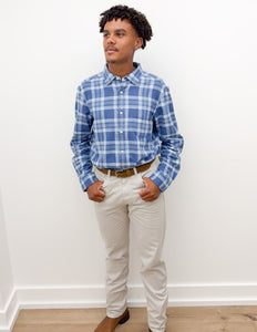 Vineyard Vines Miacomet Plaid Island Slub Shirt in Moonshine
