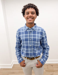 Vineyard Vines Miacomet Plaid Island Slub Shirt in Moonshine