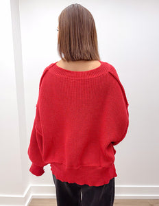 Feeling Lost Pullover Sweater Mock Neckline in Red