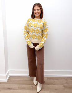Giving Kindness Fuzzy Texture Floral Sweater