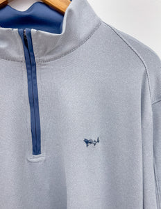 Coastal Cotton Performance Stripe Quarter Zip in Navy