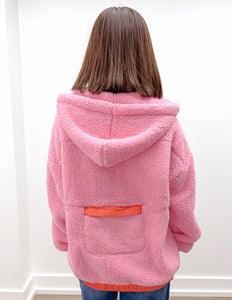 See You Two-Toned Sherpa Pullover Hoodie in Pink