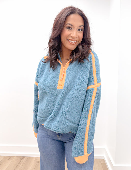 Free People Mountain High 1/2 Zip in Celestial Blue