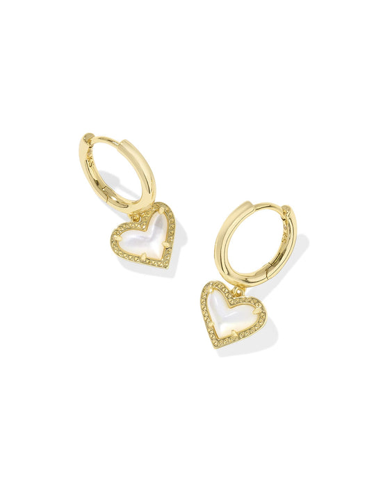 Kendra Scott Ari Heart Huggie Earring in Gold Ivory MOP