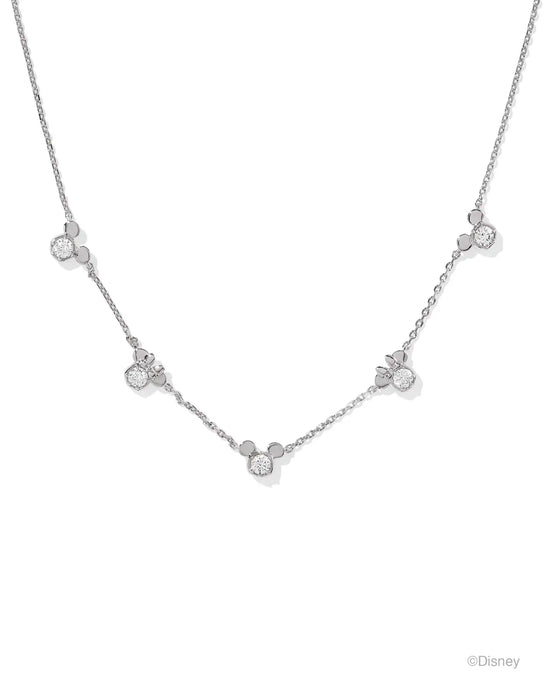 Kendra Scott Mickey Minnie Silver Strand Necklace in White Crystal
