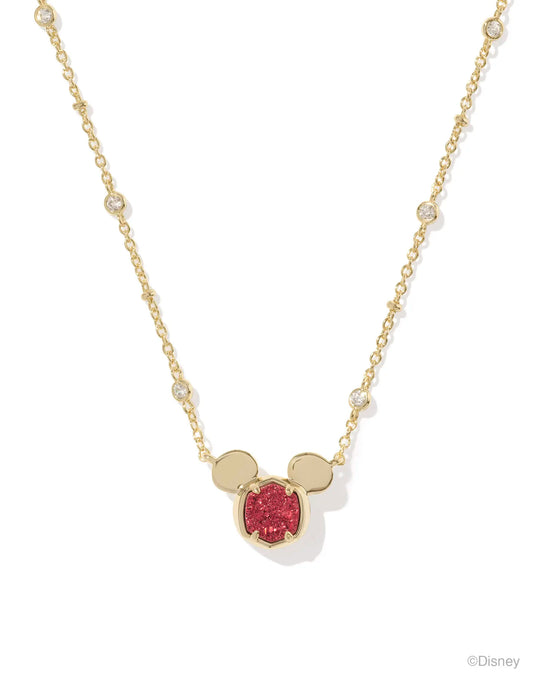 Kendra Scott Mickey Mouse Gold Pendant Necklace in Bright Red Drusy