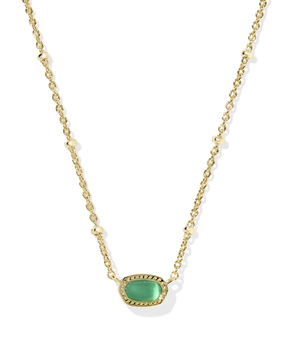 Kendra Scott Mini Elisa Gold Satellite Short Pendant Necklace Emerald Cats Eye