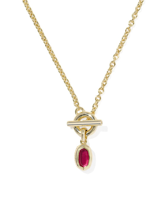 Kendra Scott Mini Elisa Toggle Gold Necklace in Carmne Red Illusion