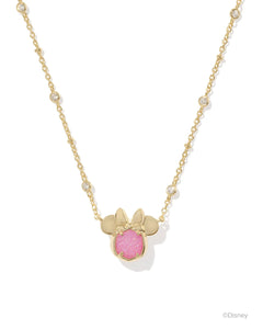 Kendra Scott Minnie Mouse Gold Pendant Necklace in Hot Pink Drusy