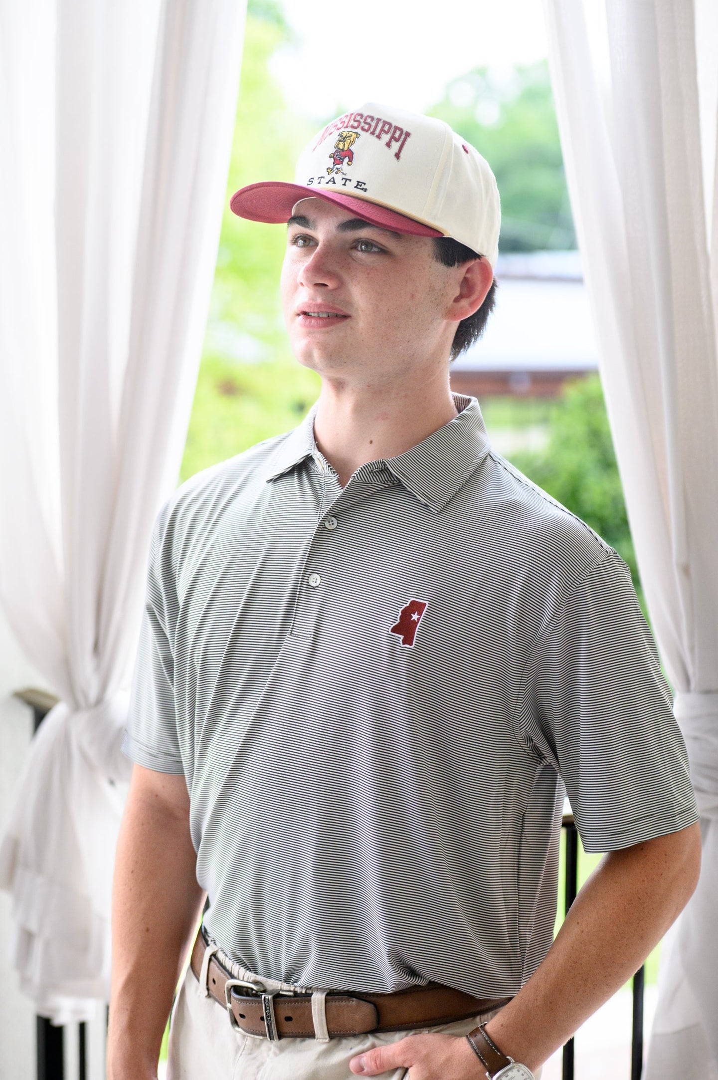 Mississippi State Outline Stripe Polo