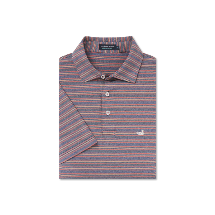 Southern Marsh Maybourne Stripe Polo in Navy & Red