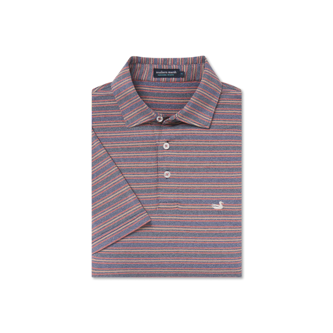 Southern Marsh Maybourne Stripe Polo in Navy & Red