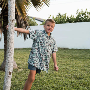 Burlebo Youth Performance Button Up in Retro Duck Camo
