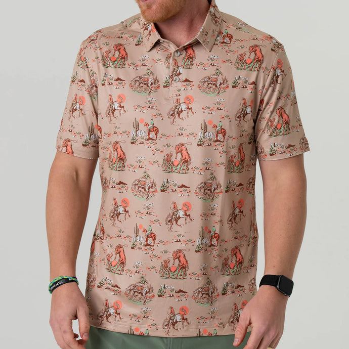 Burlebo Performance Polo in Khaki Cowboy Up