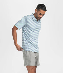 Southern Shirt Co. Men's Tybee Stripe Polo in Baltic