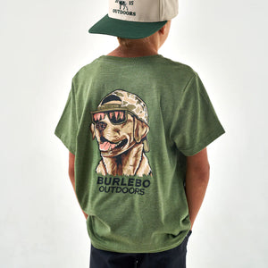 Burlebo Youth Mallard Camo Dog SS Tee in Heather Olive