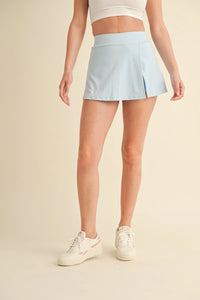 We Were Both Young Side Slit A-Line Skort in Baby Blue