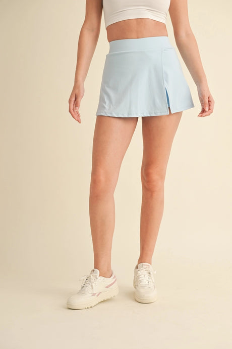 We Were Both Young Side Slit A-Line Skort in Baby Blue