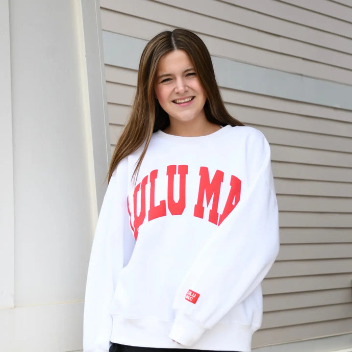 Lulu Mac Logo Sweatshirt in White/Red Puff