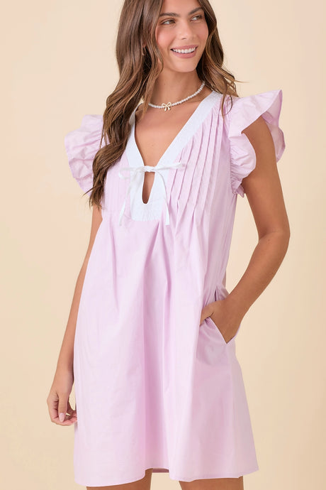 Spring Dreams Ruffle Sleeve Mini Dress in Lilac